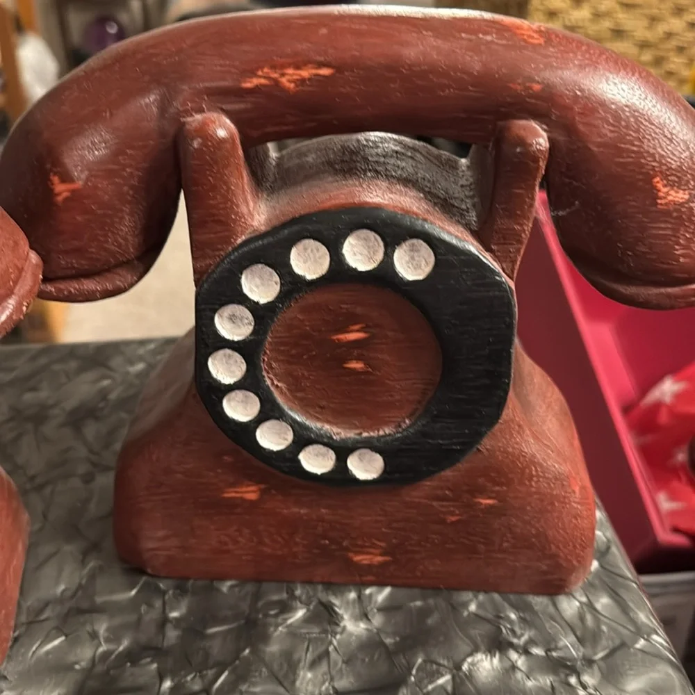 Phones Wooden Carved Vintage Phones Set of 2